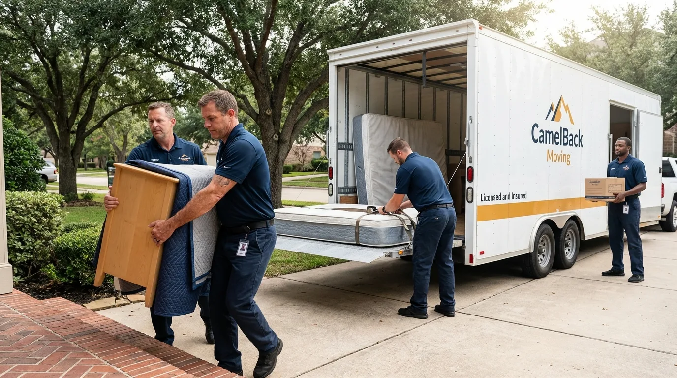 Crew loading residential truck for cross-state move from Huntington Woods, MI