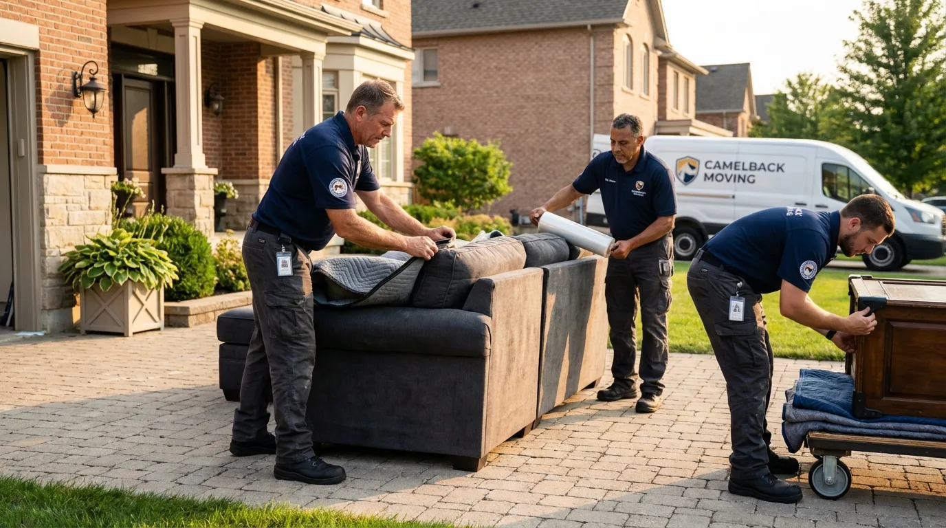 Large estate moving crew wrapping furniture in Huntington Woods, MI